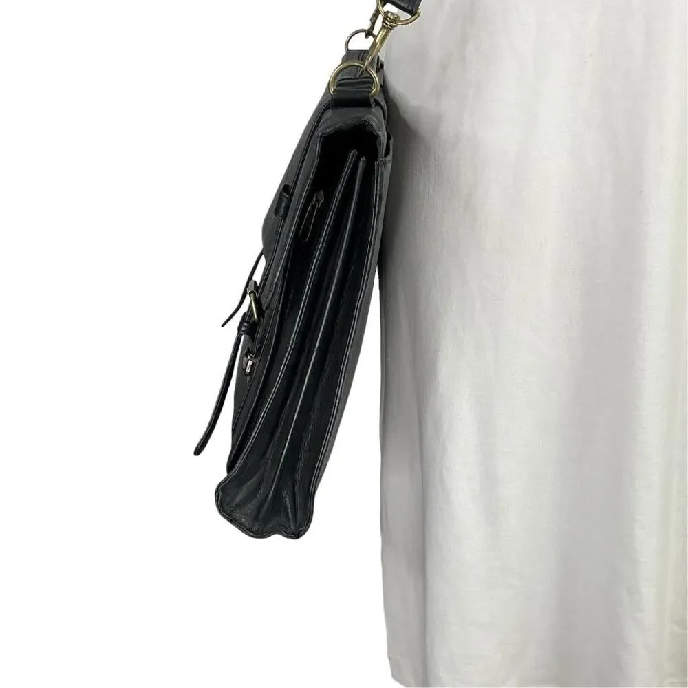 Wilson's Leather Messenger Bag Black Leather Briefcase Crossbody Satchel